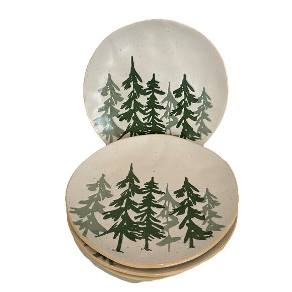 Eli & Ana Evergreen Forest Trees Set Of 4 Salad Plate 8.5” Christmas Winter NEW - Picture 1 of 3